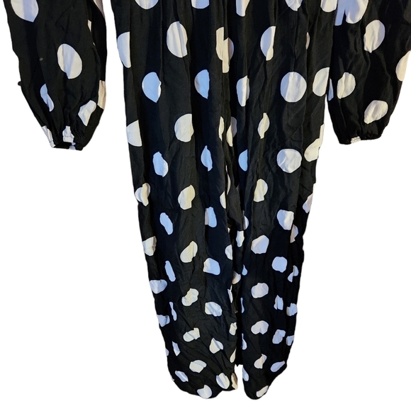 Asos design black white poka  dot long sleeve wide leg jumpsuit romper pants - Picture 9 of 10